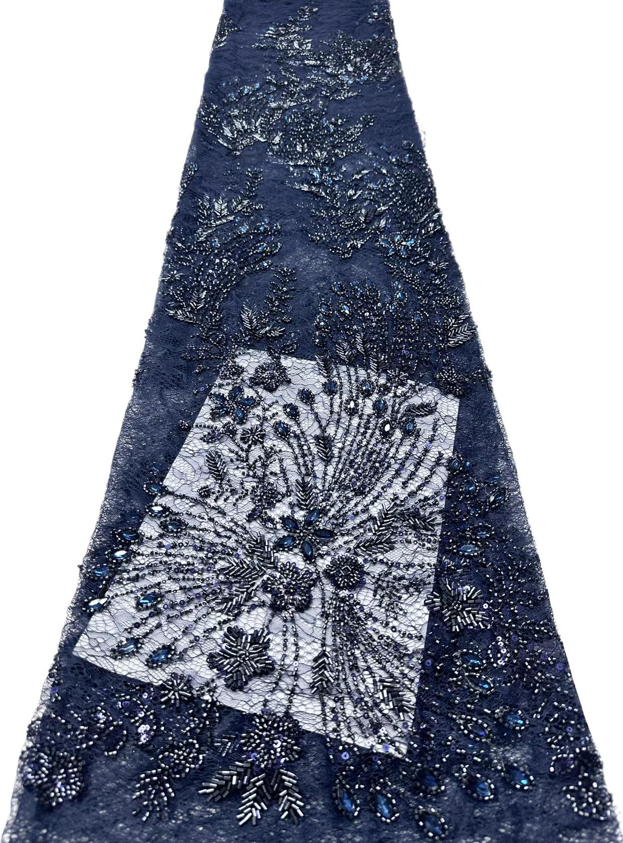 Affordable high quality lace fabric with beads pearls and sequins wedding dress lace fabric