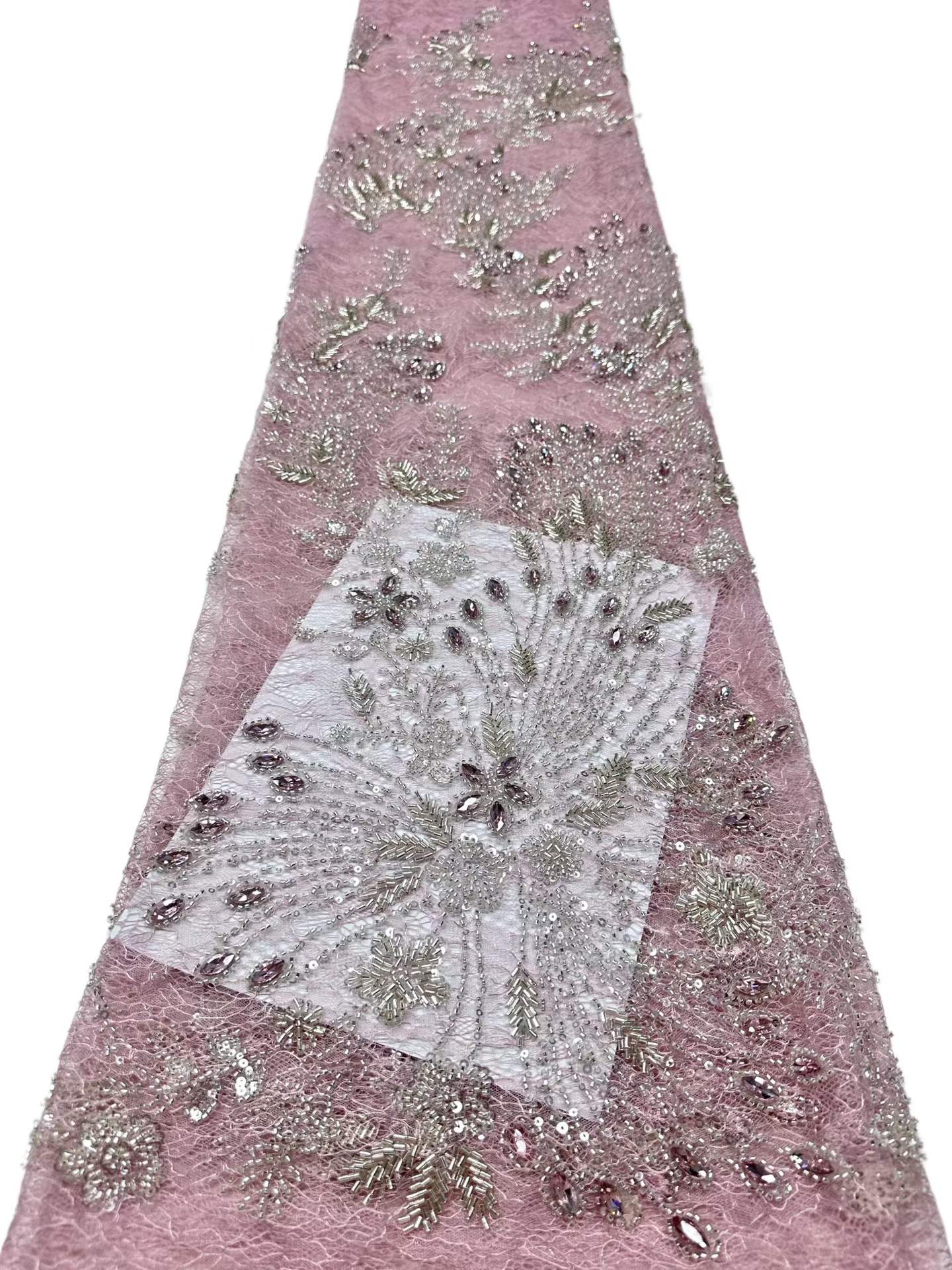 Affordable high quality lace fabric with beads pearls and sequins wedding dress lace fabric
