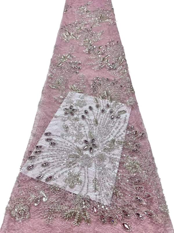 Affordable high quality lace fabric with beads pearls and sequins wedding dress lace fabric