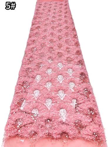 Affordable high quality lace fabric with beads pearls and sequins wedding dress lace fabric