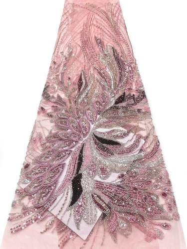 Affordable high quality lace fabric with beads pearls and sequins wedding dress lace fabric