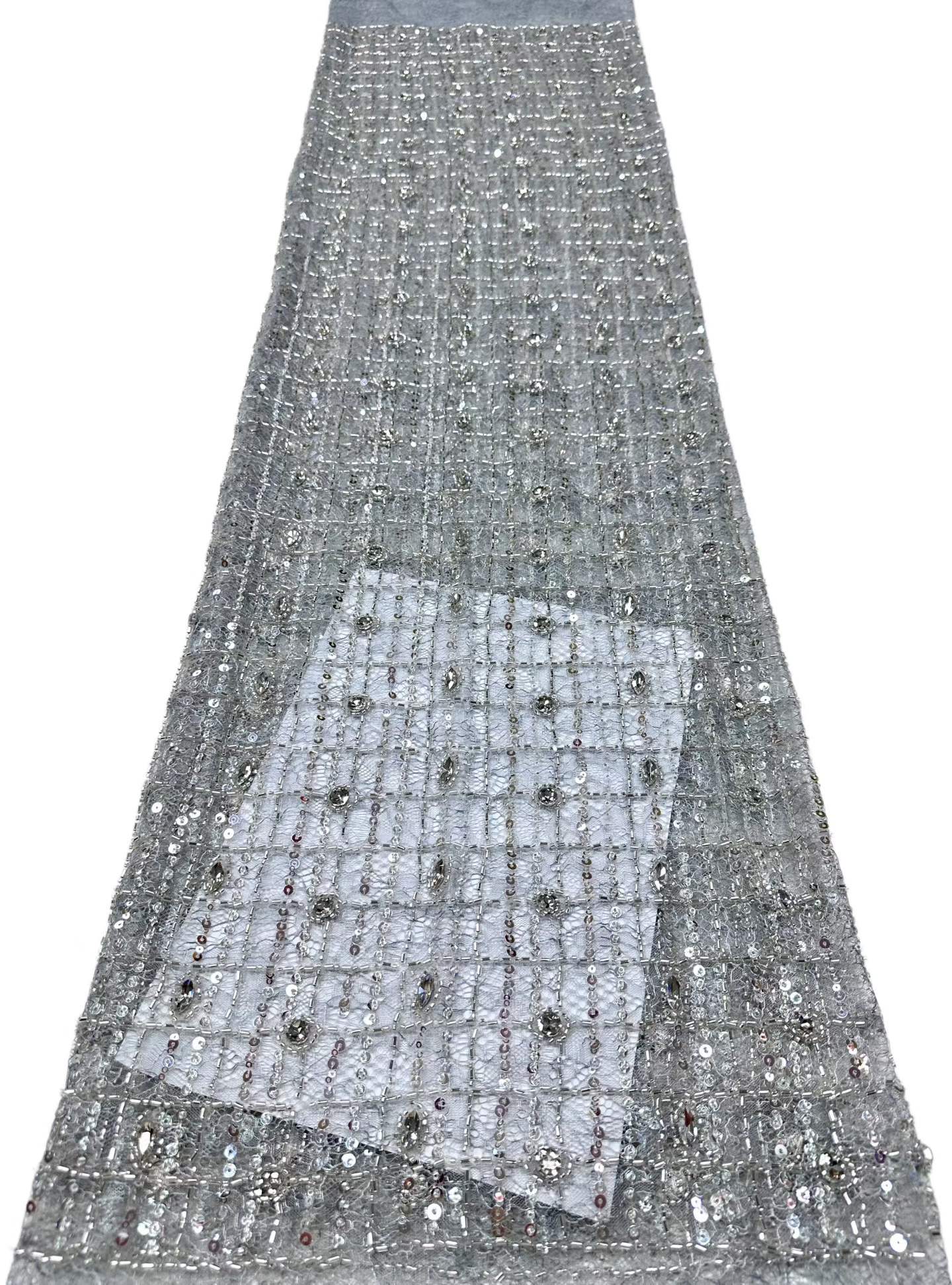 Affordable high quality lace fabric with beads pearls and sequins wedding dress lace fabric