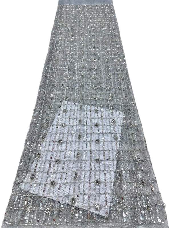 Affordable high quality lace fabric with beads pearls and sequins wedding dress lace fabric