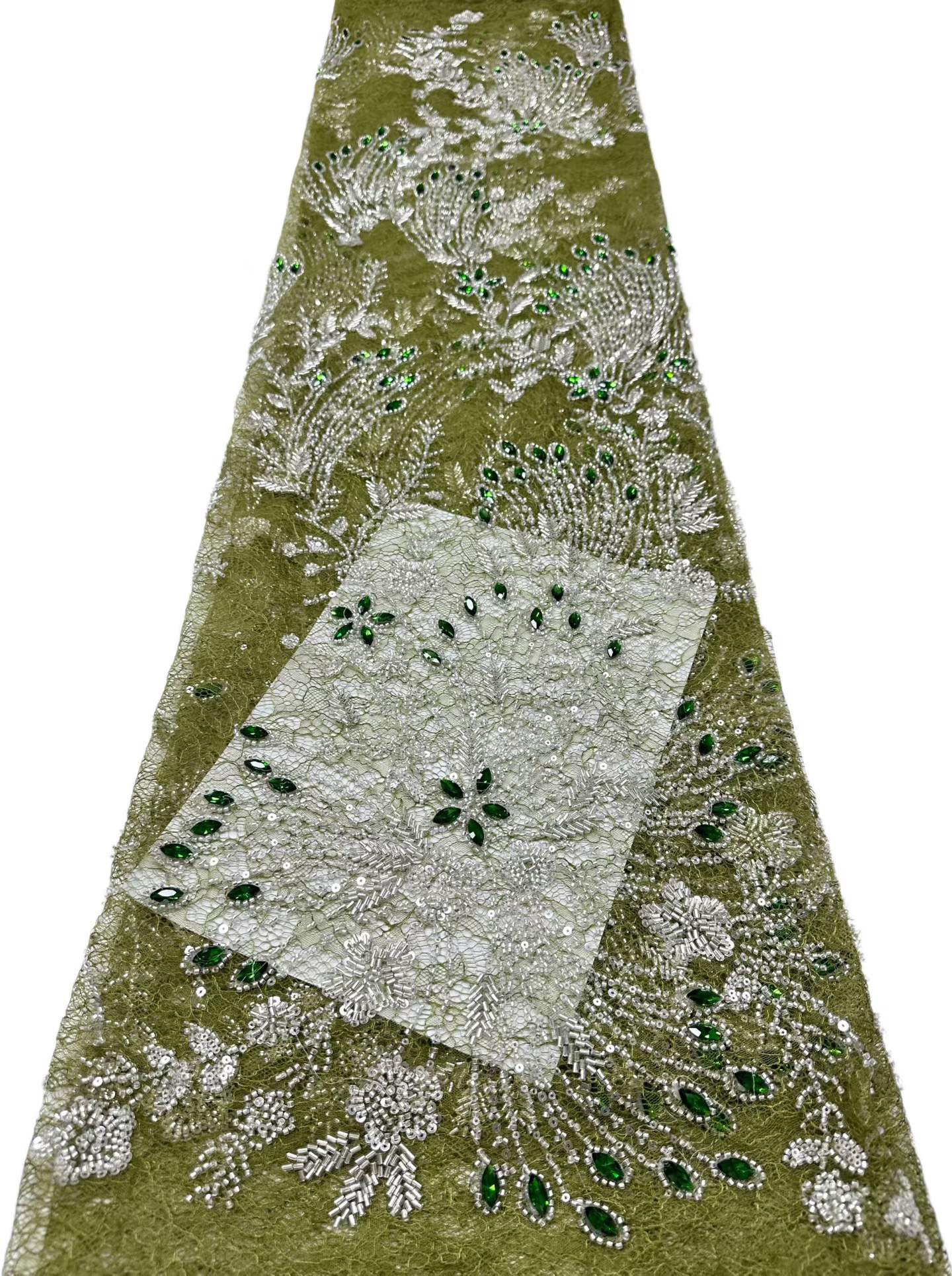 Affordable high quality lace fabric with beads pearls and sequins wedding dress lace fabric
