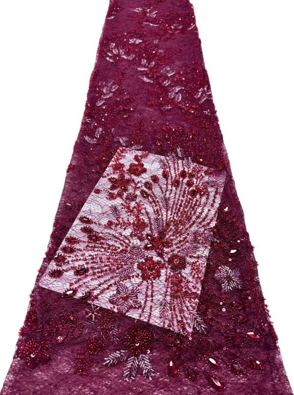 Affordable high quality lace fabric with beads pearls and sequins wedding dress lace fabric