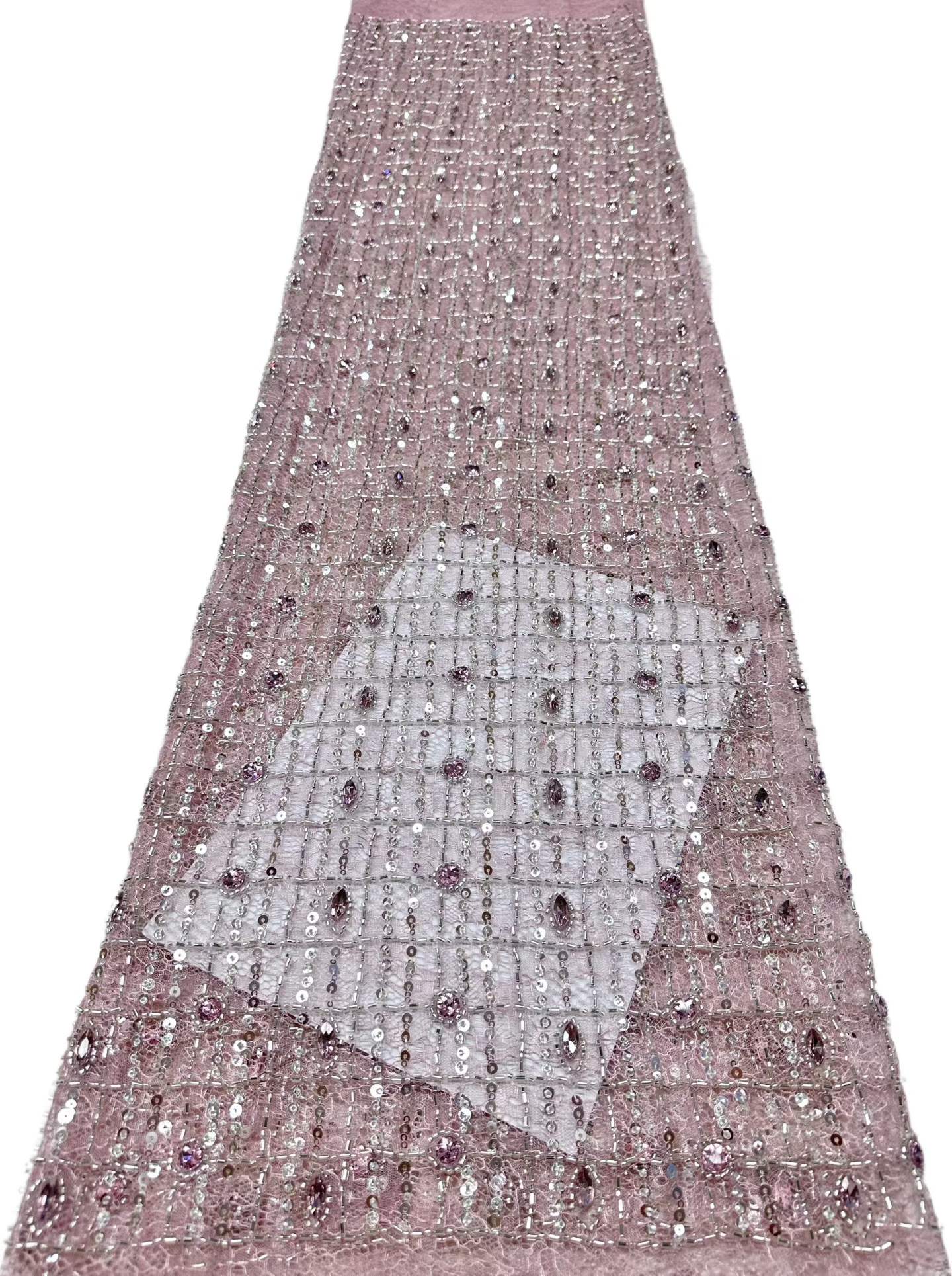 Affordable high quality lace fabric with beads pearls and sequins wedding dress lace fabric