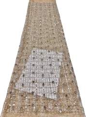 Affordable high quality lace fabric with beads pearls and sequins wedding dress lace fabric