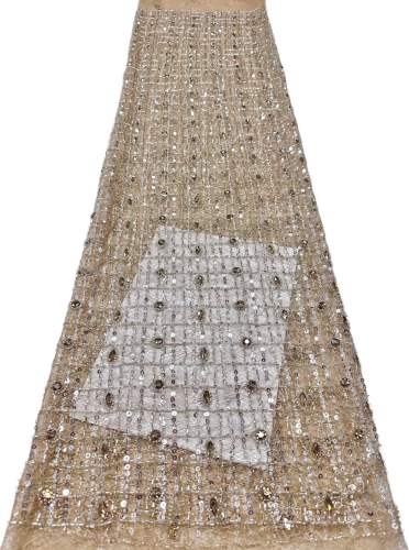 Affordable high quality lace fabric with beads pearls and sequins wedding dress lace fabric