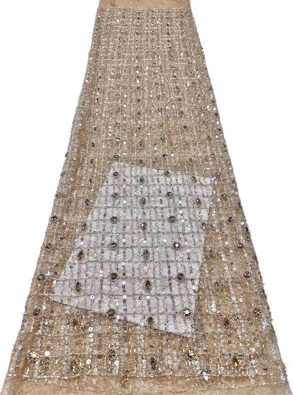 Affordable high quality lace fabric with beads pearls and sequins wedding dress lace fabric