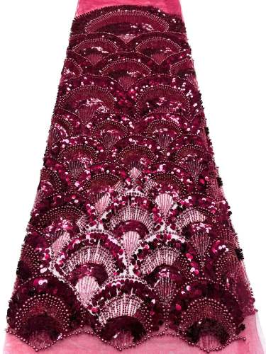 Affordable high quality lace fabric with beads pearls and sequins wedding dress lace fabric