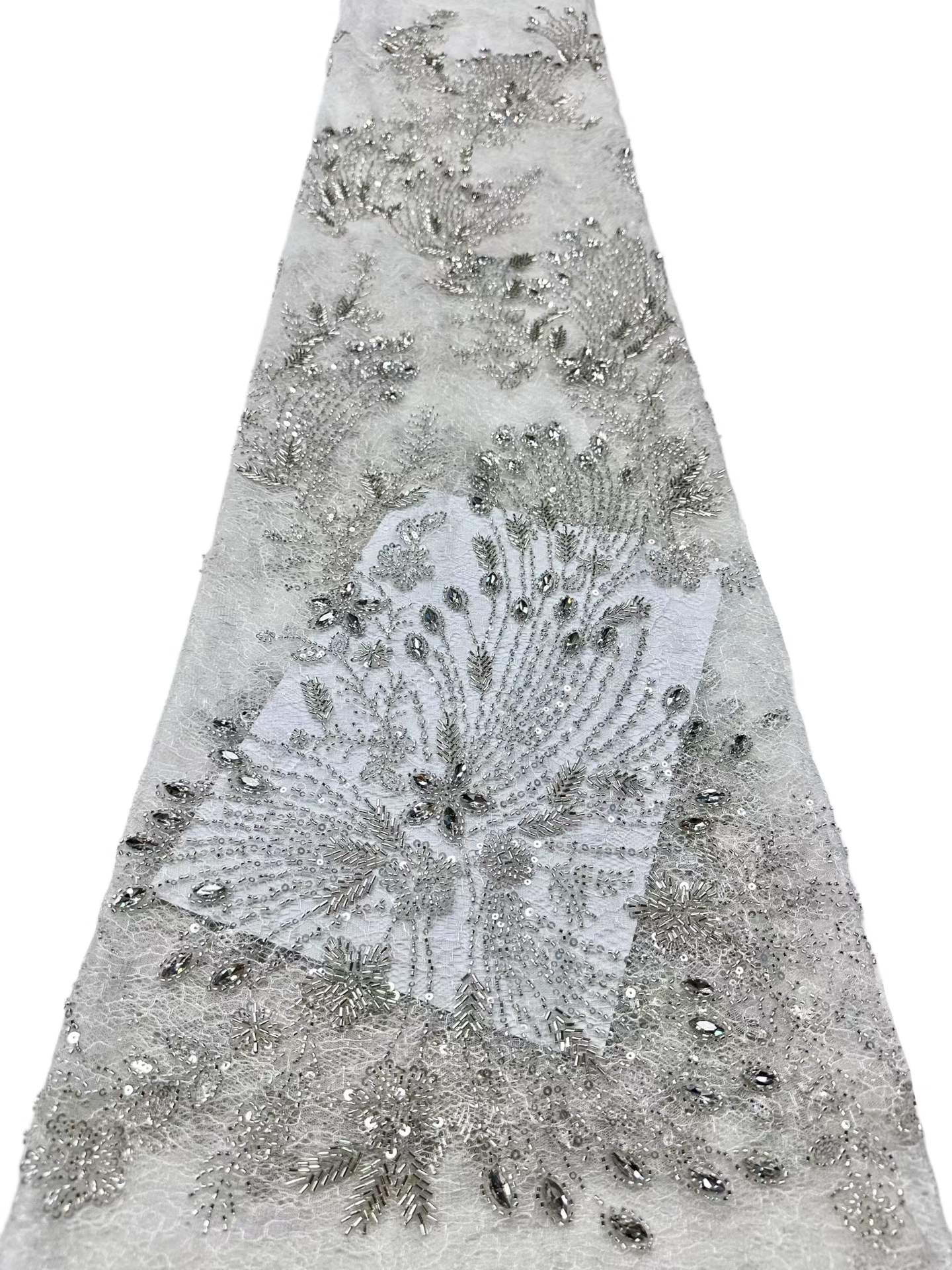 Affordable high quality lace fabric with beads pearls and sequins wedding dress lace fabric