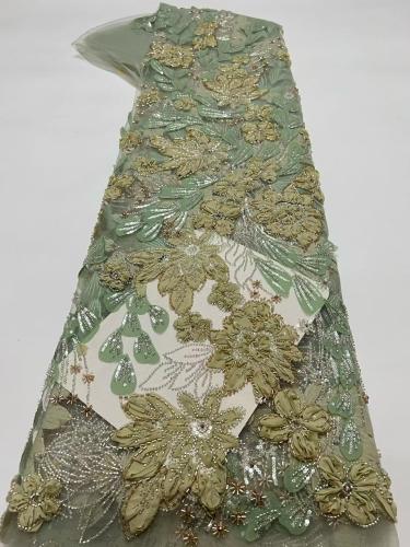 Affordable high quality lace fabric with beads pearls and sequins wedding dress lace fabric