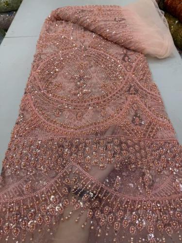Affordable high quality lace fabric with beads pearls and sequins wedding dress lace fabric