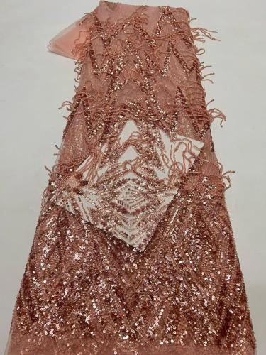 Affordable high quality lace fabric with beads pearls and sequins wedding dress lace fabric