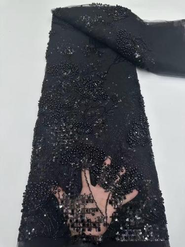Affordable high quality lace fabric with beads pearls and sequins wedding dress lace fabric