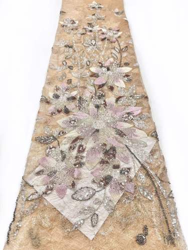 Affordable high quality lace fabric with beads pearls and sequins wedding dress lace fabric