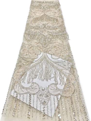 Affordable high quality lace fabric with beads pearls and sequins wedding dress lace fabric