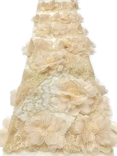 Affordable high quality lace fabric with beads pearls and sequins wedding dress lace fabric