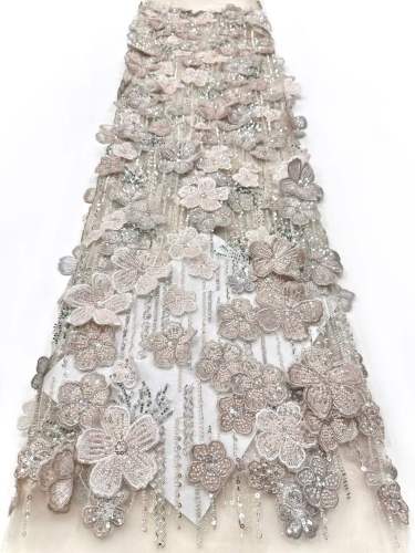 Affordable high quality lace fabric with beads pearls and sequins wedding dress lace fabric