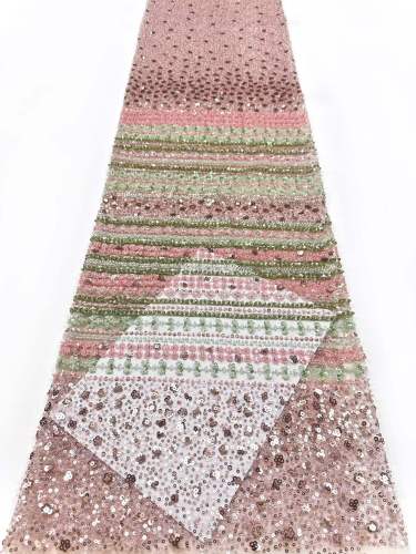 Affordable high quality lace fabric with beads pearls and sequins wedding dress lace fabric
