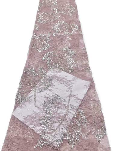 Affordable high quality lace fabric with beads pearls and sequins wedding dress lace fabric