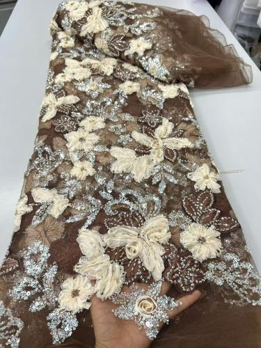 Affordable high quality lace fabric with beads pearls and sequins wedding dress lace fabric