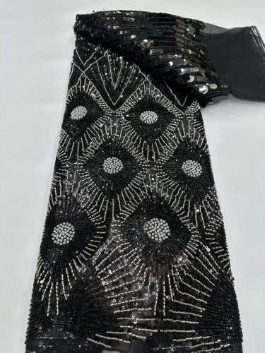 Affordable high quality lace fabric with beads pearls and sequins wedding dress lace fabric