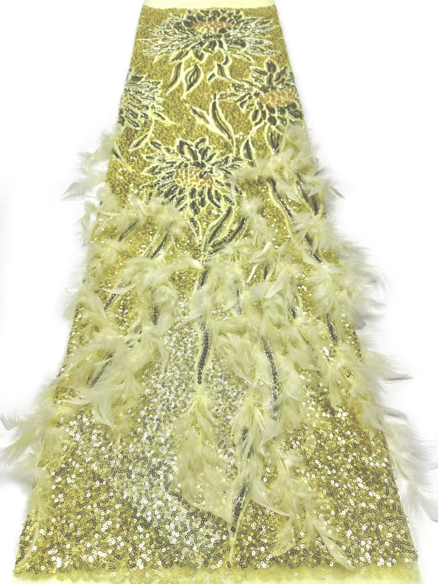 Affordable high quality lace fabric with beads pearls and sequins wedding dress lace fabric