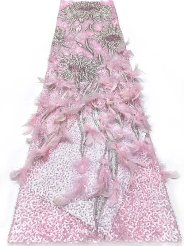 Affordable high quality lace fabric with beads pearls and sequins wedding dress lace fabric