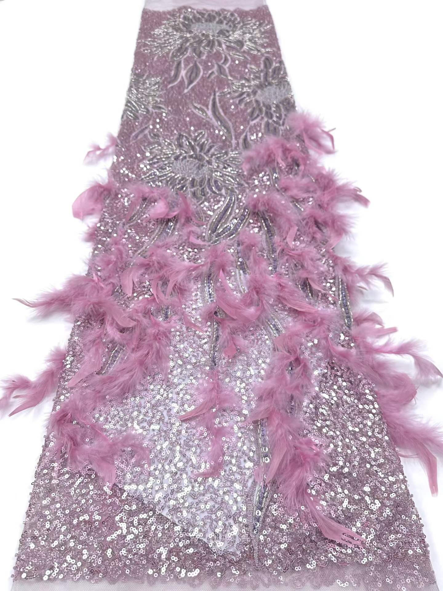 Affordable high quality lace fabric with beads pearls and sequins wedding dress lace fabric