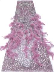 Affordable high quality lace fabric with beads pearls and sequins wedding dress lace fabric
