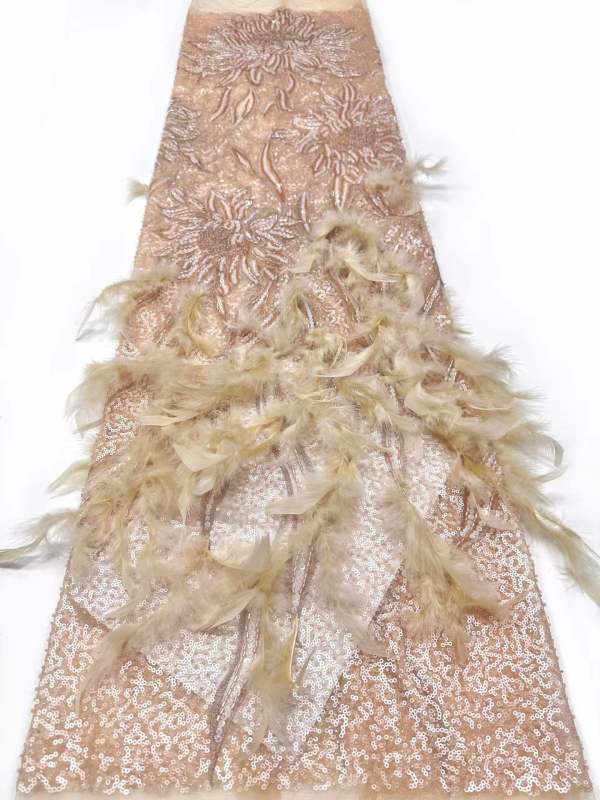 Affordable high quality lace fabric with beads pearls and sequins wedding dress lace fabric