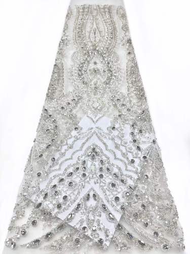 Affordable high quality lace fabric with beads pearls and sequins wedding dress lace fabric