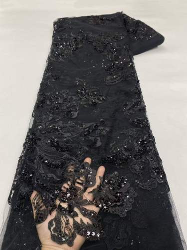 Affordable high quality lace fabric with beads pearls and sequins wedding dress lace fabric