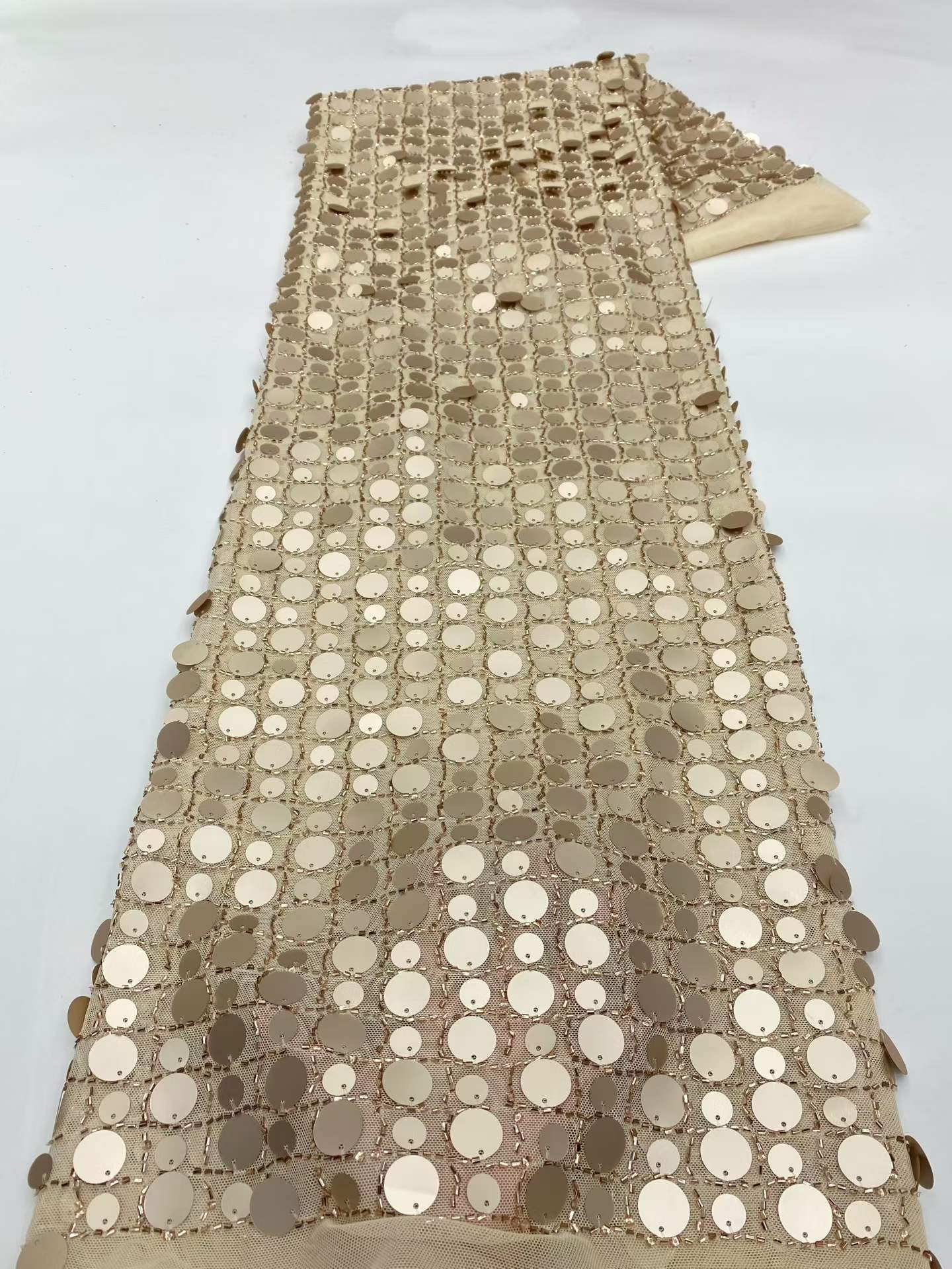Affordable high quality lace fabric with beads pearls and sequins wedding dress lace fabric