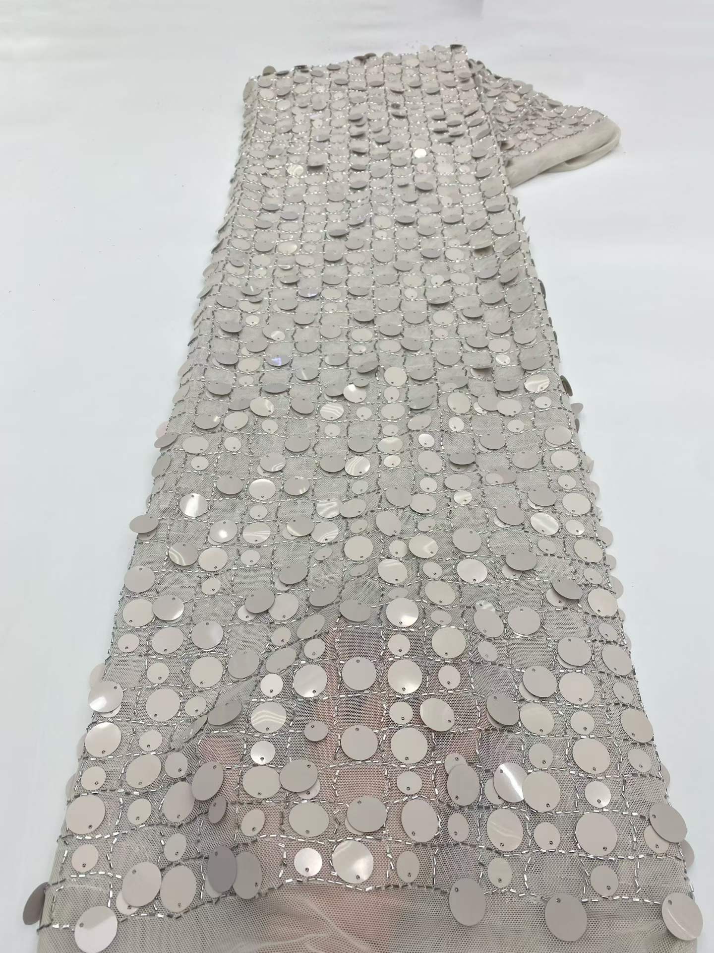 Affordable high quality lace fabric with beads pearls and sequins wedding dress lace fabric