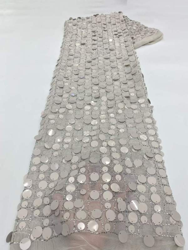 Affordable high quality lace fabric with beads pearls and sequins wedding dress lace fabric