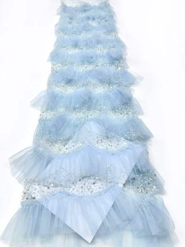 Affordable high quality lace fabric with beads pearls and sequins wedding dress lace fabric