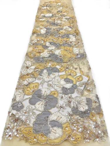 Affordable high quality lace fabric with beads pearls and sequins wedding dress lace fabric