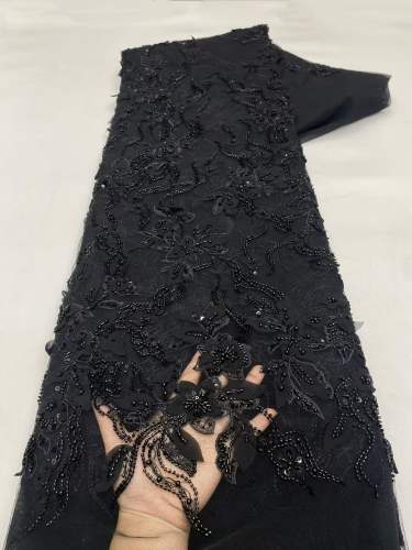 Affordable high quality lace fabric with beads pearls and sequins wedding dress lace fabric