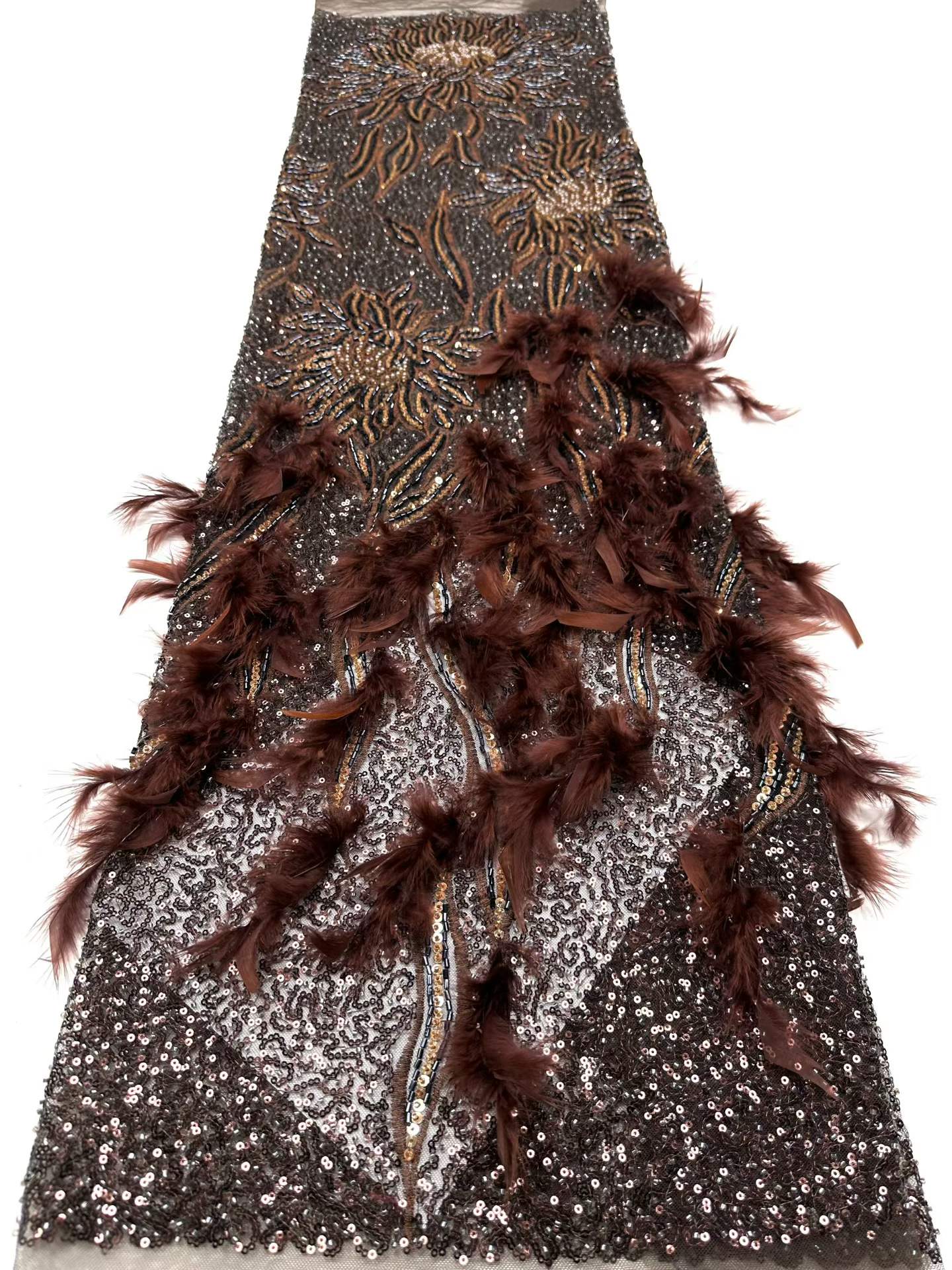 Affordable high quality lace fabric with beads pearls and sequins wedding dress lace fabric