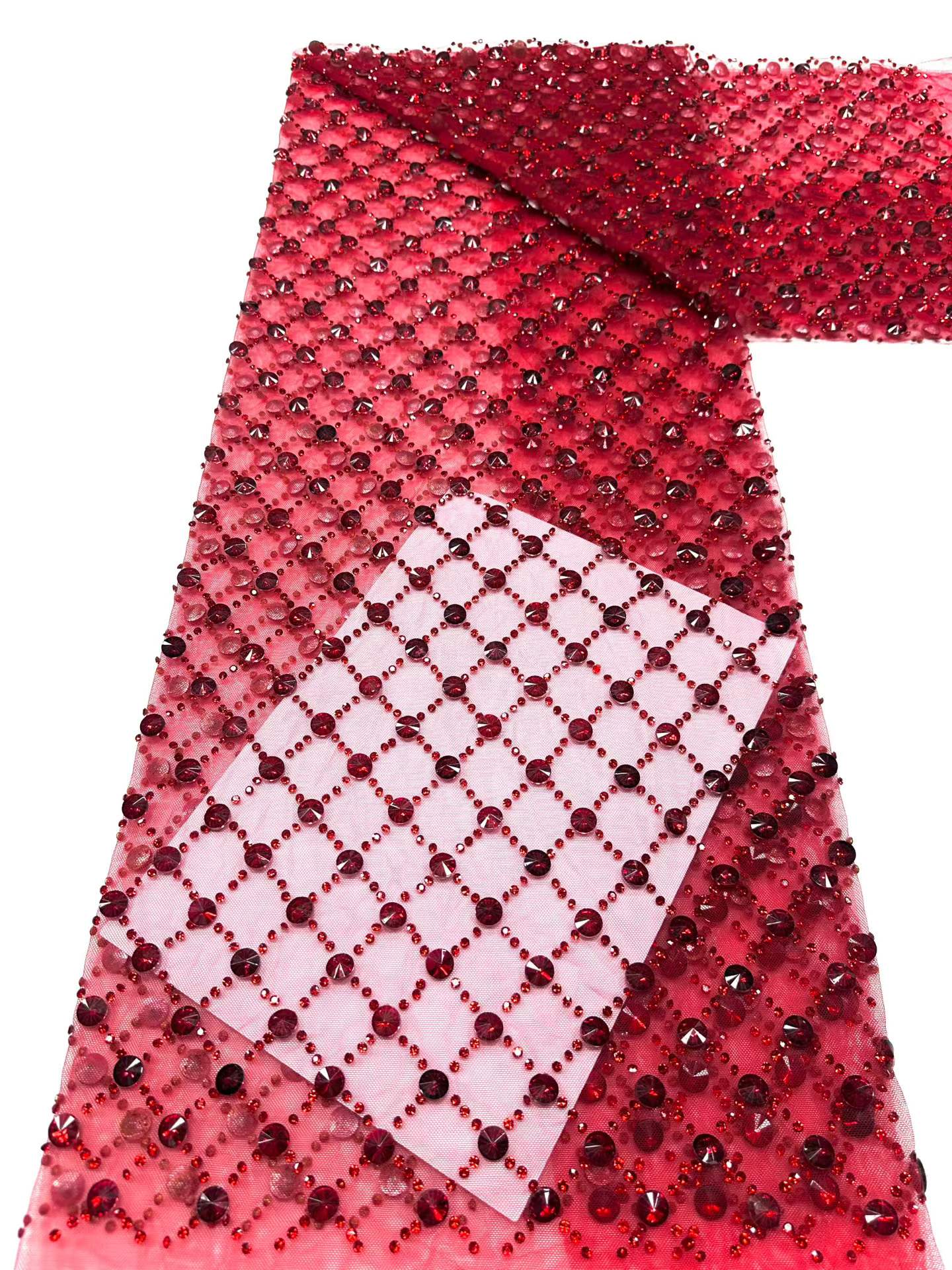 Shiny bridal tulle lace with heavy beads and pearls luxury crystal sequins lace for wedding dress