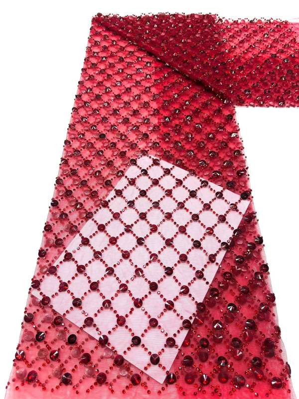 Shiny bridal tulle lace with heavy beads and pearls luxury crystal sequins lace for wedding dress