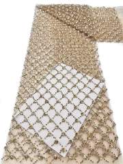 Shiny bridal tulle lace with heavy beads and pearls luxury crystal sequins lace for wedding dress