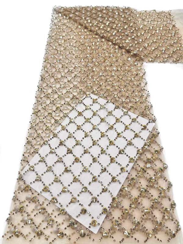 Shiny bridal tulle lace with heavy beads and pearls luxury crystal sequins lace for wedding dress