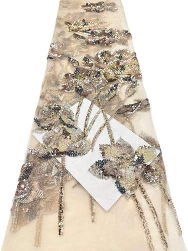 Hot Sale Embroidered Mix Color Beaded Sequins Lace Tulle Dress Wholesale Fabric