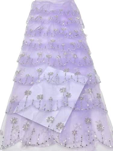 Shiny bridal tulle lace with heavy beads and pearls luxury crystal sequins lace for wedding dress