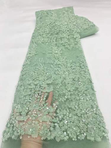 Shiny bridal tulle lace with heavy beads and pearls luxury crystal sequins lace for wedding dress