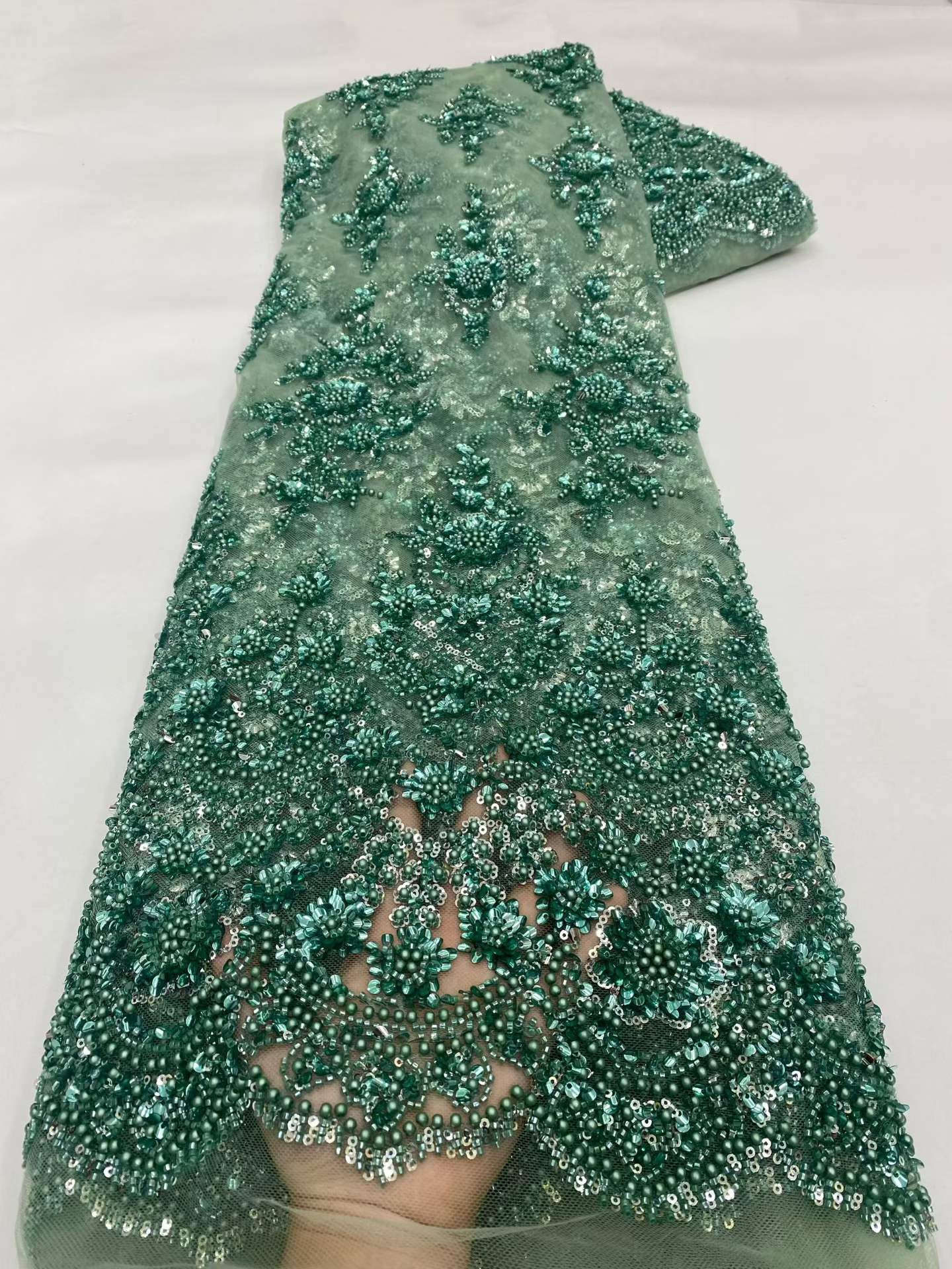 European style sequins embroidered wedding high density lace dress