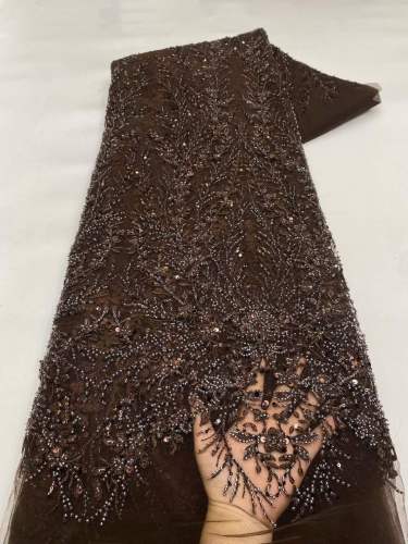 Shiny bridal tulle lace with heavy beads and pearls luxury crystal sequins lace for wedding dress